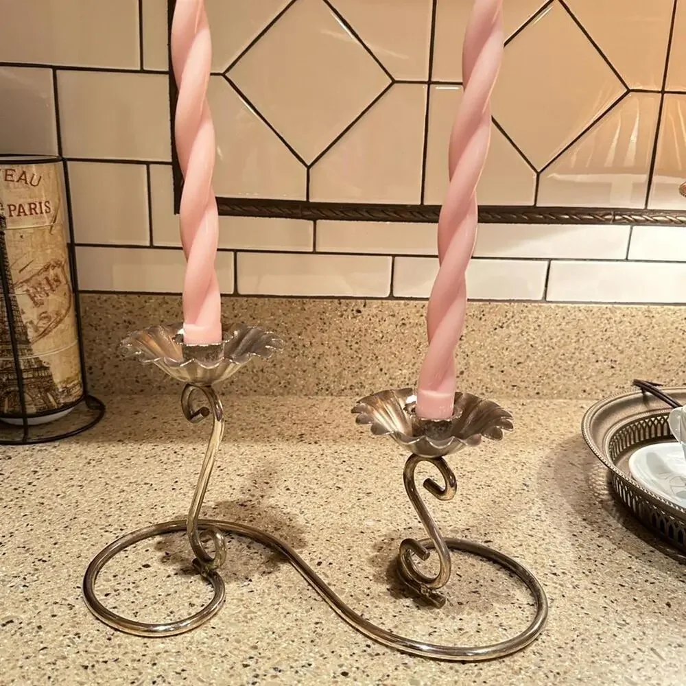 Vintage Mid-Century Silver Tone Double Candlestick Holder
